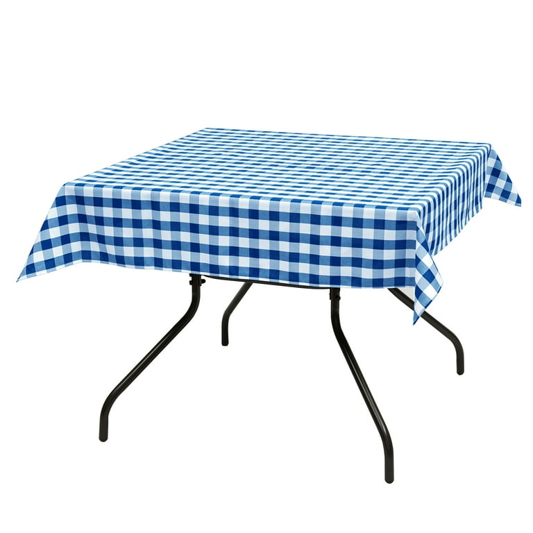 52 in. x 52 in. White and Navy Blue Polyester Gingham Checkered Square Tablecloth 52 in. x 52 in. White and Navy Blue Polyester Gingham Checkered Square Tablecloth