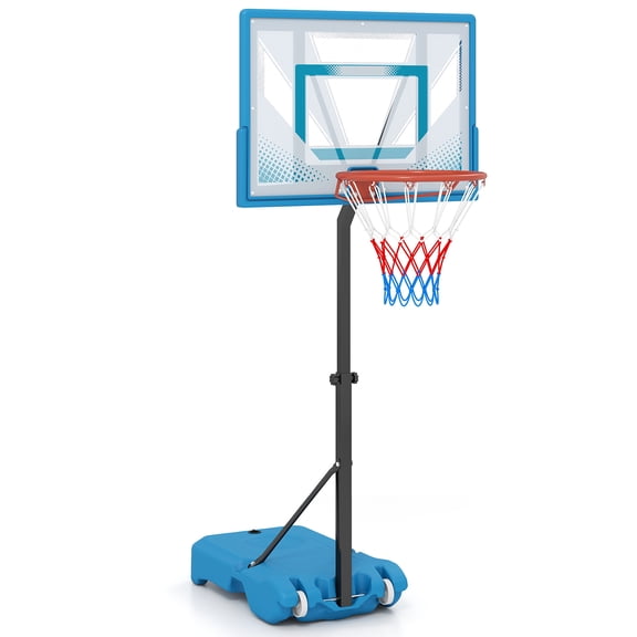 Costway Pool Basketball Hoop with 3-Level Adjustable Height Weighted Base 2 Rolling Wheels