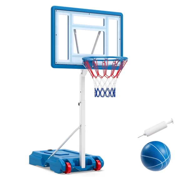 Costway Pool Basketball Hoop with 32" Shatterproof Backboard, 3.3-3.9 FT Adjustable Height White + Blue