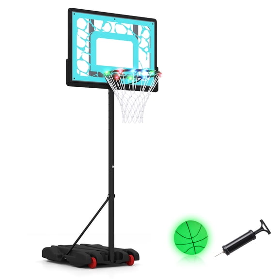 Costway Pool Basketball Hoop with LED, 8-Height Adjustable Swimming Pool Basketball