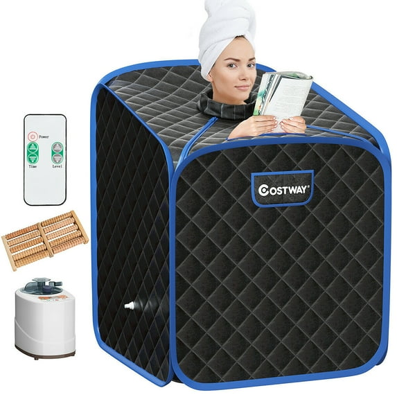 Costway Portable 2L Steam Sauna Spa Tent for Relaxation and Detoxification, Black/Blue