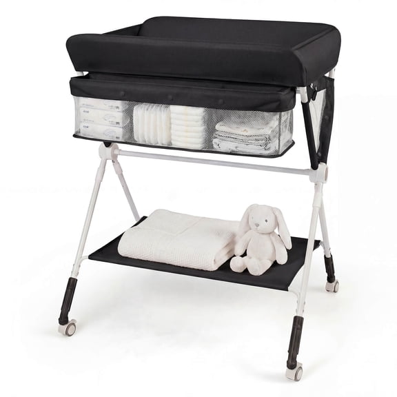 Costway Portable Baby Changing Table,Foldable Diaper Changing Station Adjustable Height Black