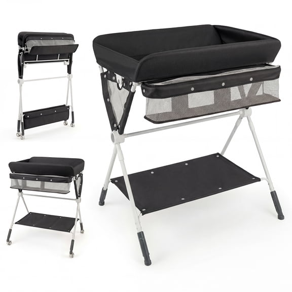 Costway Portable Baby Changing Table,Foldable Diaper Changing Station Adjustable Height Black