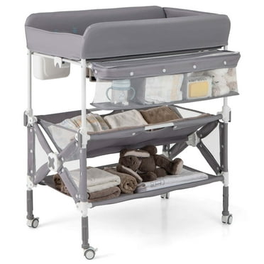 Costway Portable Baby Changing Table with Wheels Adjustable Height Large Storage Rack Gray