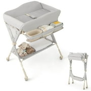 Costway Portable Baby Diaper Changing Table with Storage Water Basin 3-Level Adjustable Height Gray