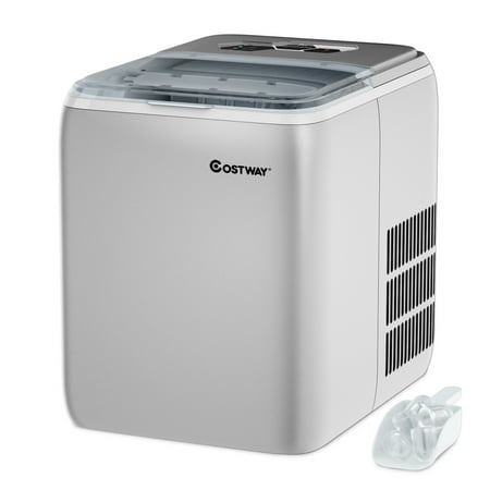 Costway - Portable Countertop Ice Maker Machine 44Lbs/24H Self-Clean w/Scoop - Silver