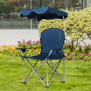 Costway Portable Folding Beach Canopy Chair W/ Cup Holders Bag Camping Hiking Outdoor Blue
