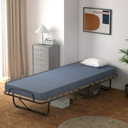 Costway Portable Folding Bed with Memory Foam Mattress Rollaway Cot Navy Made in Italy