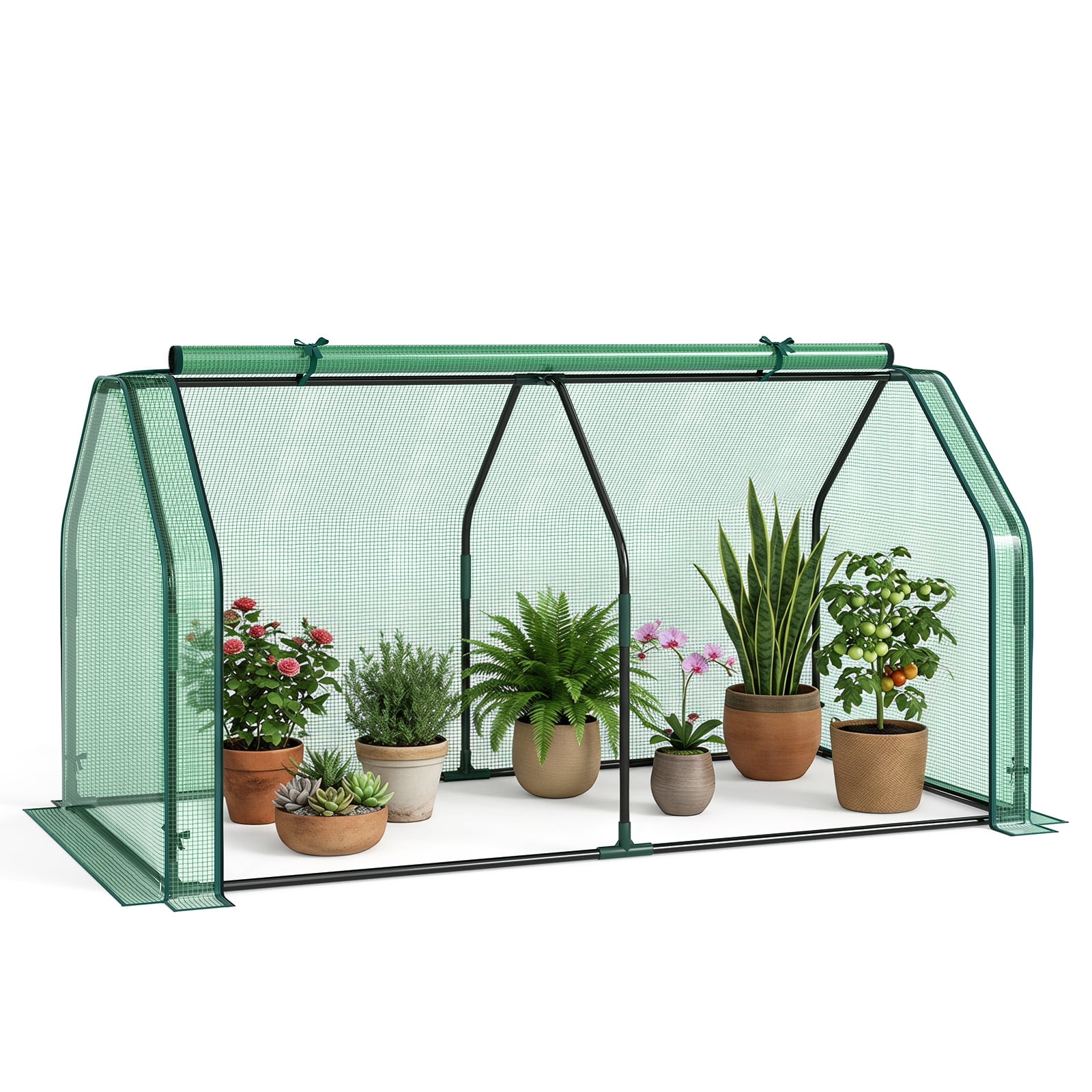 Zippered Costway Portable Mini Greenhouse with PE Cover & Zippered Roll-up Door ...