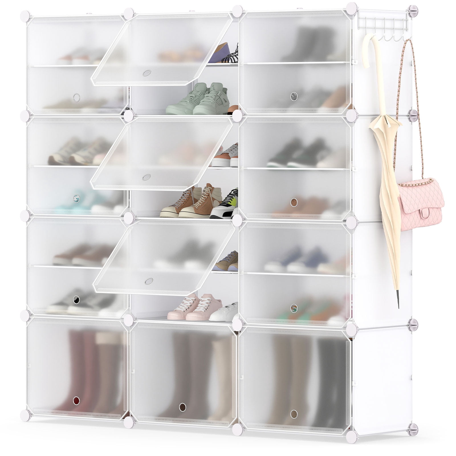 Costway Portable Shoe Rack Organizer 12-Cube 48 Pair Shoe Shelf Storage Cabinet with Hook White