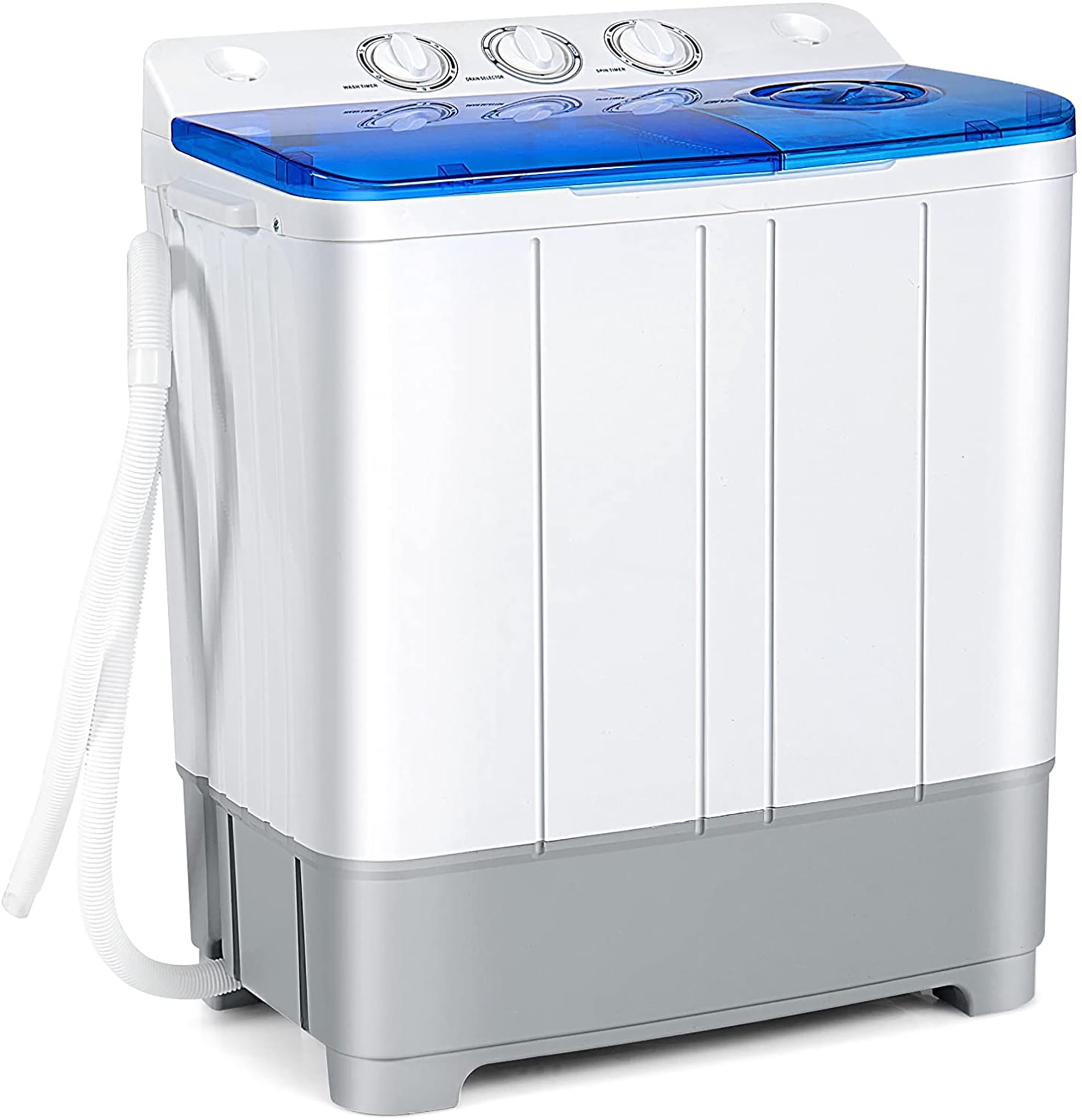 COSTWAY Portable Washing Machine, Semi-Automatic Twin Tub 13lbs Compact  Washer and Spinner, Built-in Drain Pump, Control Knobs and Hose, Laundry  washer for Apartment, RV, Blue