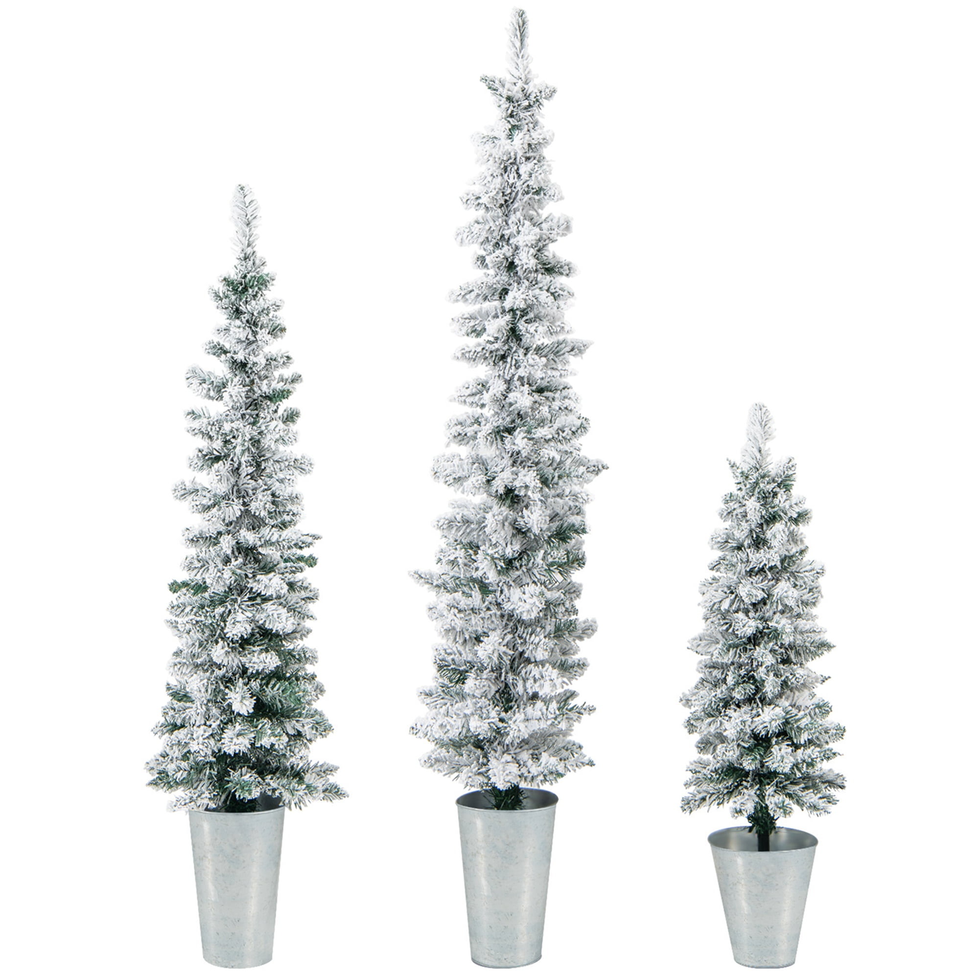 Costway Potted Artificial Christmas Tree Set of 3 3/4/5 FT SnowFlocked