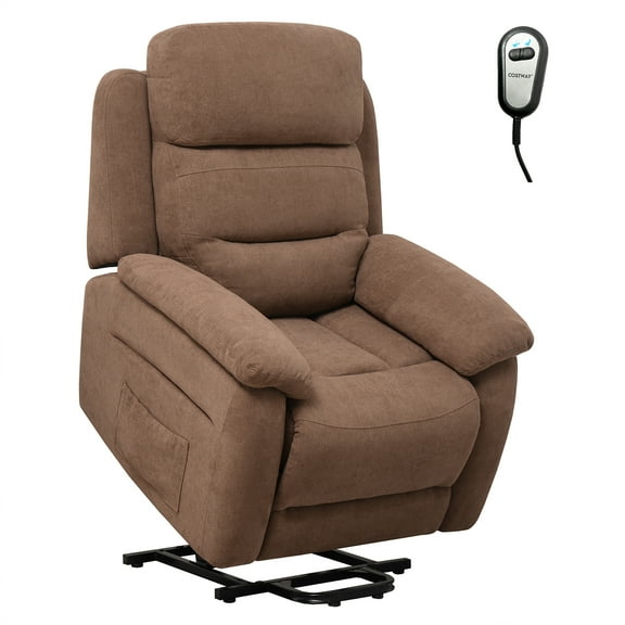 Costway Power Lift Recliner Chair Sofa  w/ Side Pocket & Remote Control Brown