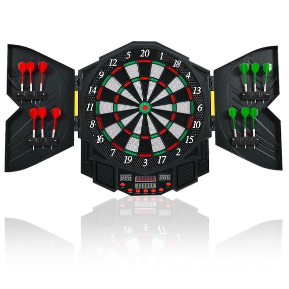Costway Professional Electronic Dartboard Cabinet Set w/ 12 Darts Game Room LED Display