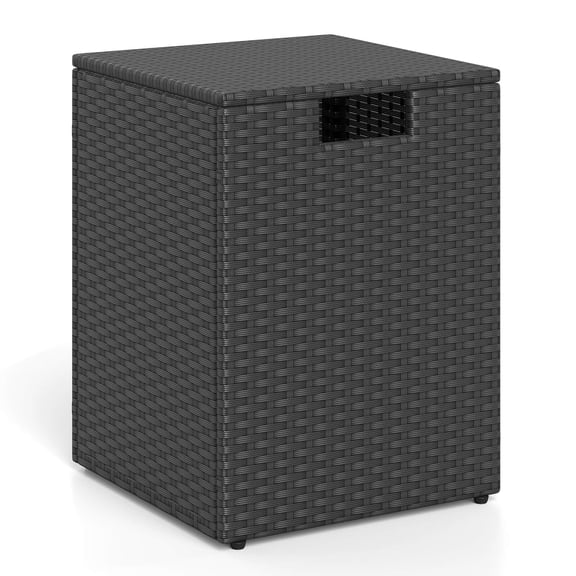 Costway Propane Tank Cover Table,16Inch Square PE Rattan Gas Tank Storage Box with Flip Lid Black