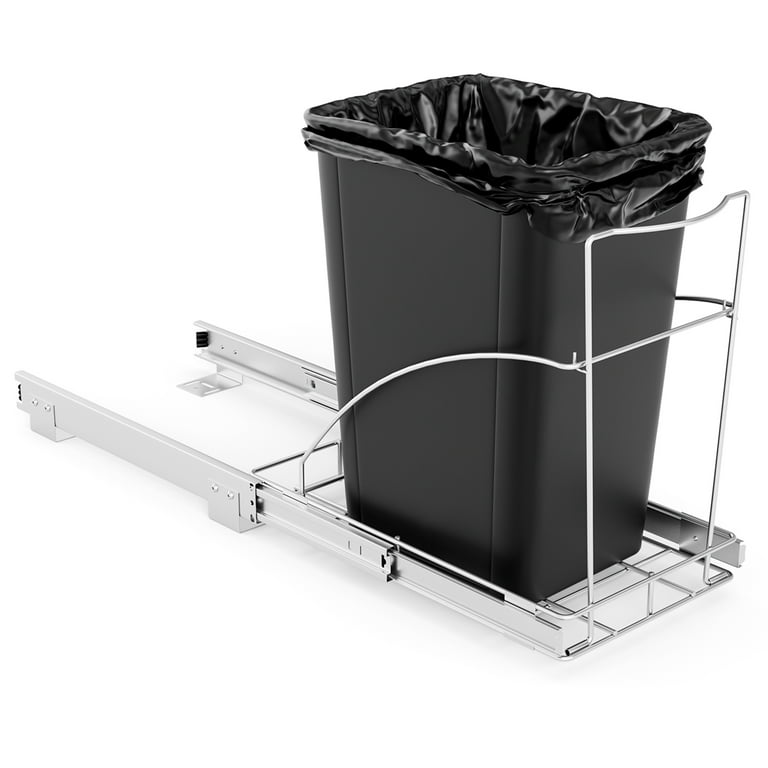 Pull Out Trash Can Under Cabinet - Under Sink Trash Can Pull Out Kit, Adjustable Kitchen Garbage Can Pull Out, Roll Out Kitchen Cabinet Trash Can