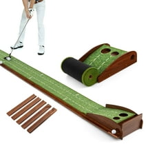 Costway Putting Green Practice Golf Putting Mat with Auto Ball Return and 2 Hole Sizes