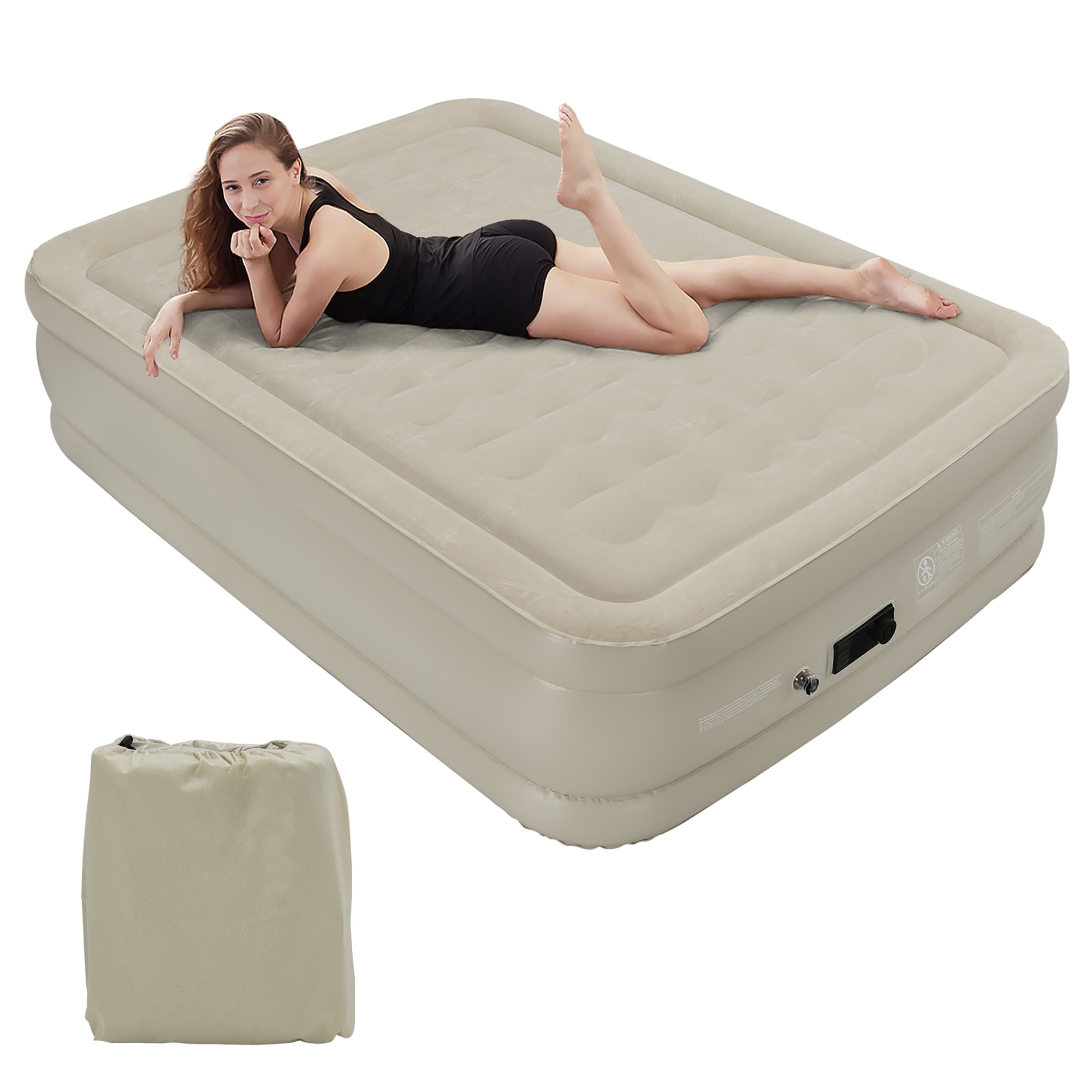 Costway Queen Air Bed Inflatable Mattress Built-In Pump Portable Bag Camping