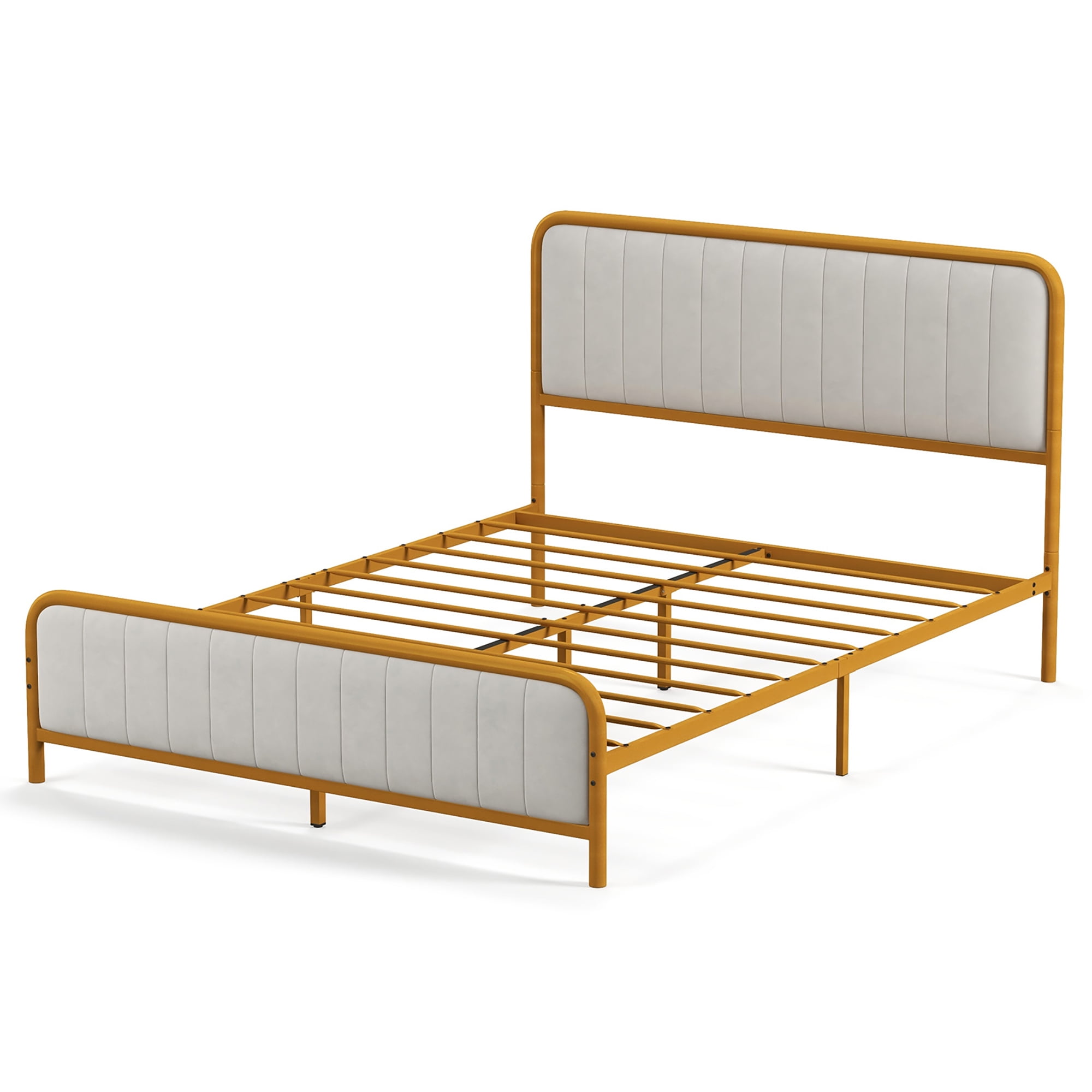 Costway Full Gold Metal Bed Frame, Velvet Headboard, Solid Slats
