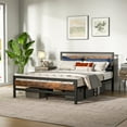 thumbnail image 1 of Costway Queen Industrial Metal Platform Bed Frame Rustic Headboard Mattress Foundation, 1 of 10