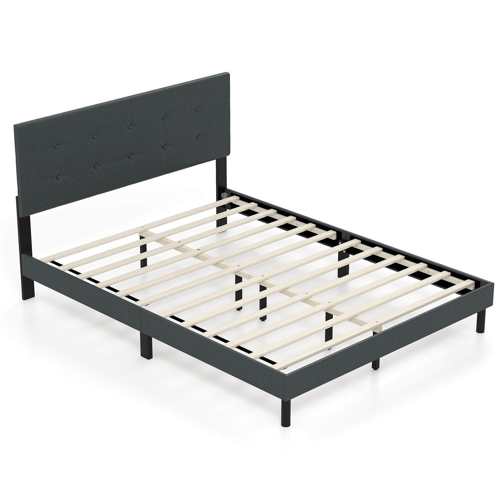 Costway Queen Size Bed Frame Linen Upholstered Platform Bed Frame with Tufted Headboard