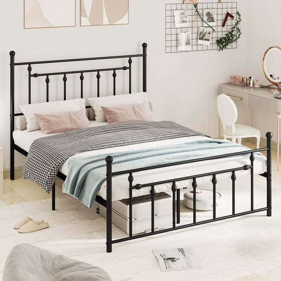Costway Queen Size Metal Bed Frame with Headboard Under-bed Storage Mattress Foundation