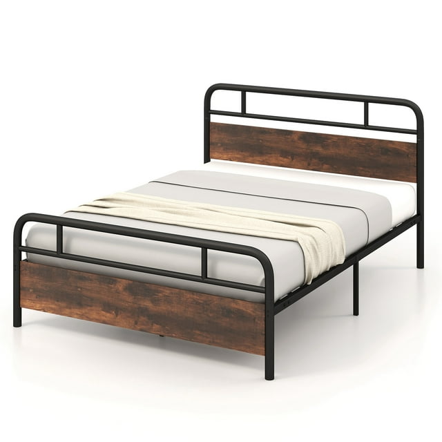 Free Shipping! Costway Queen Size Metal Bed Frame with Industrial