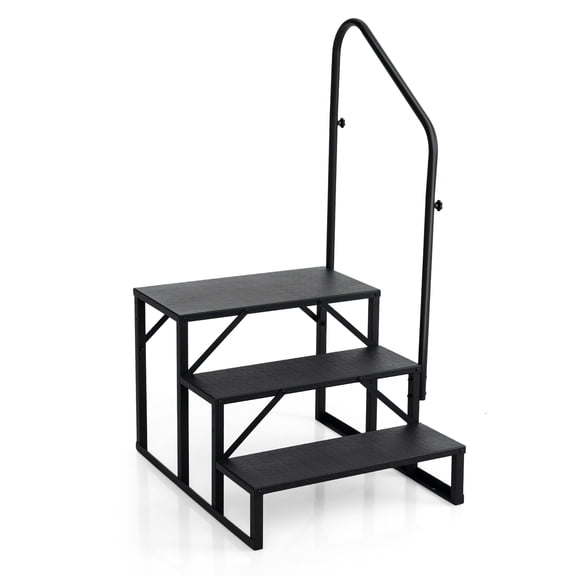 Costway RV Step with Handrail, Heavy Duty Hot Tub Stair with Wide Anti-Slip Platforms