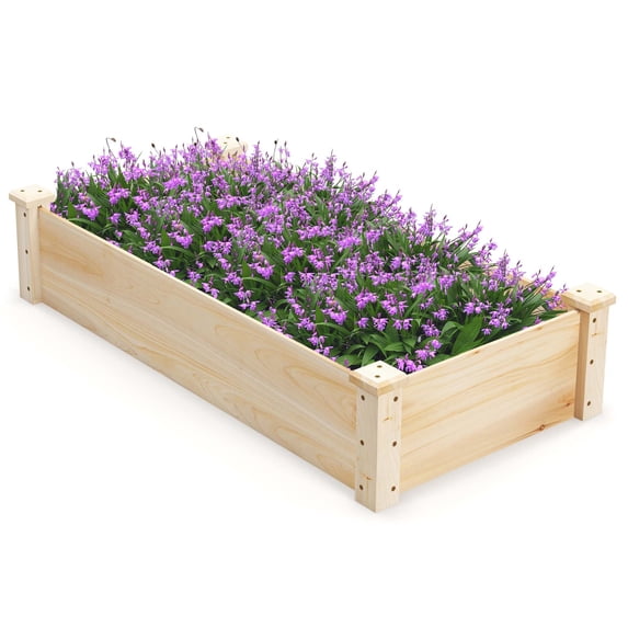 Costway Raised Garden Bed Fir Wood Planter Box, Off-White, 48 in x 24 in x 10 in