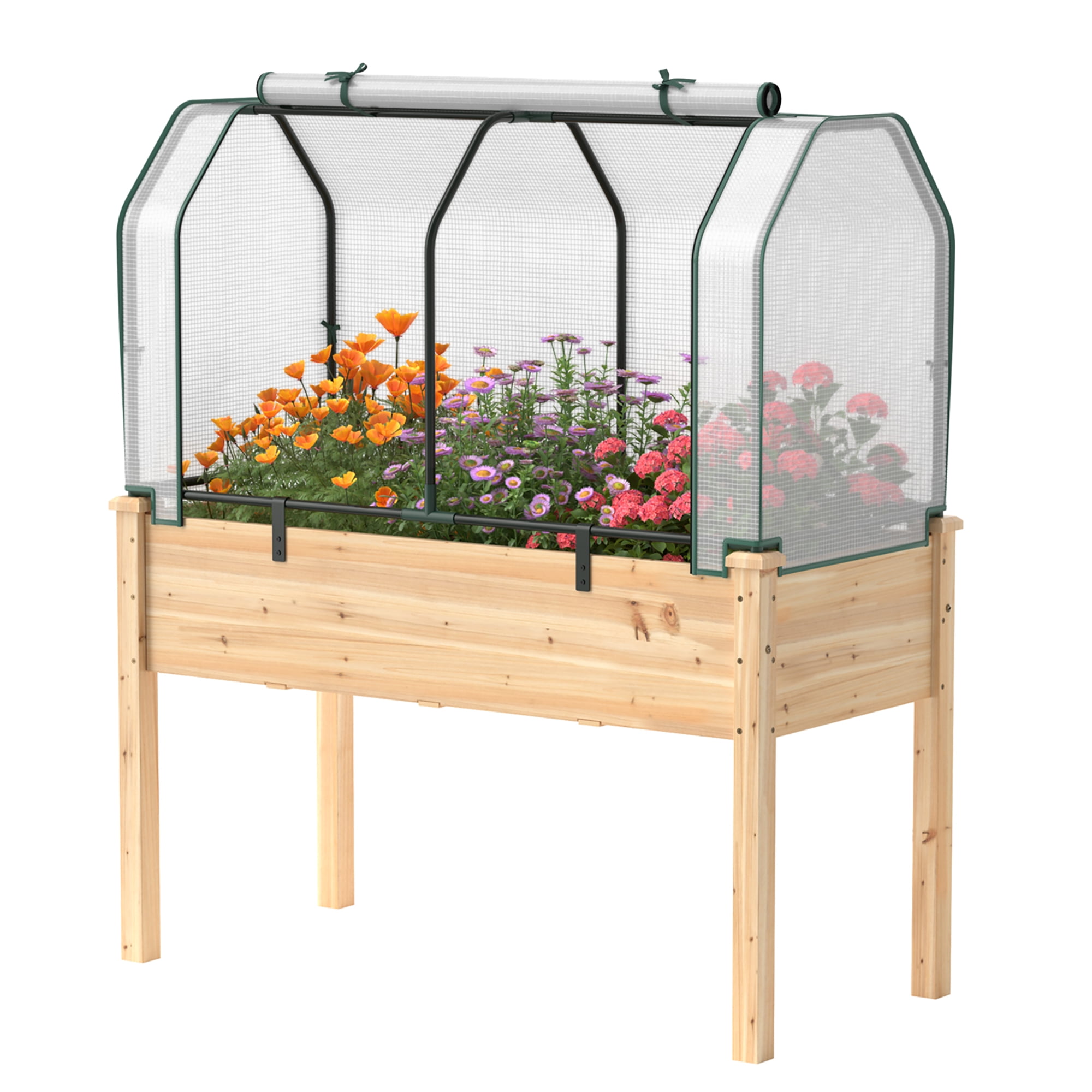 Costway Raised Garden Bed with Dual Zipper Door Greenhouse for Patios and Backyards Natural