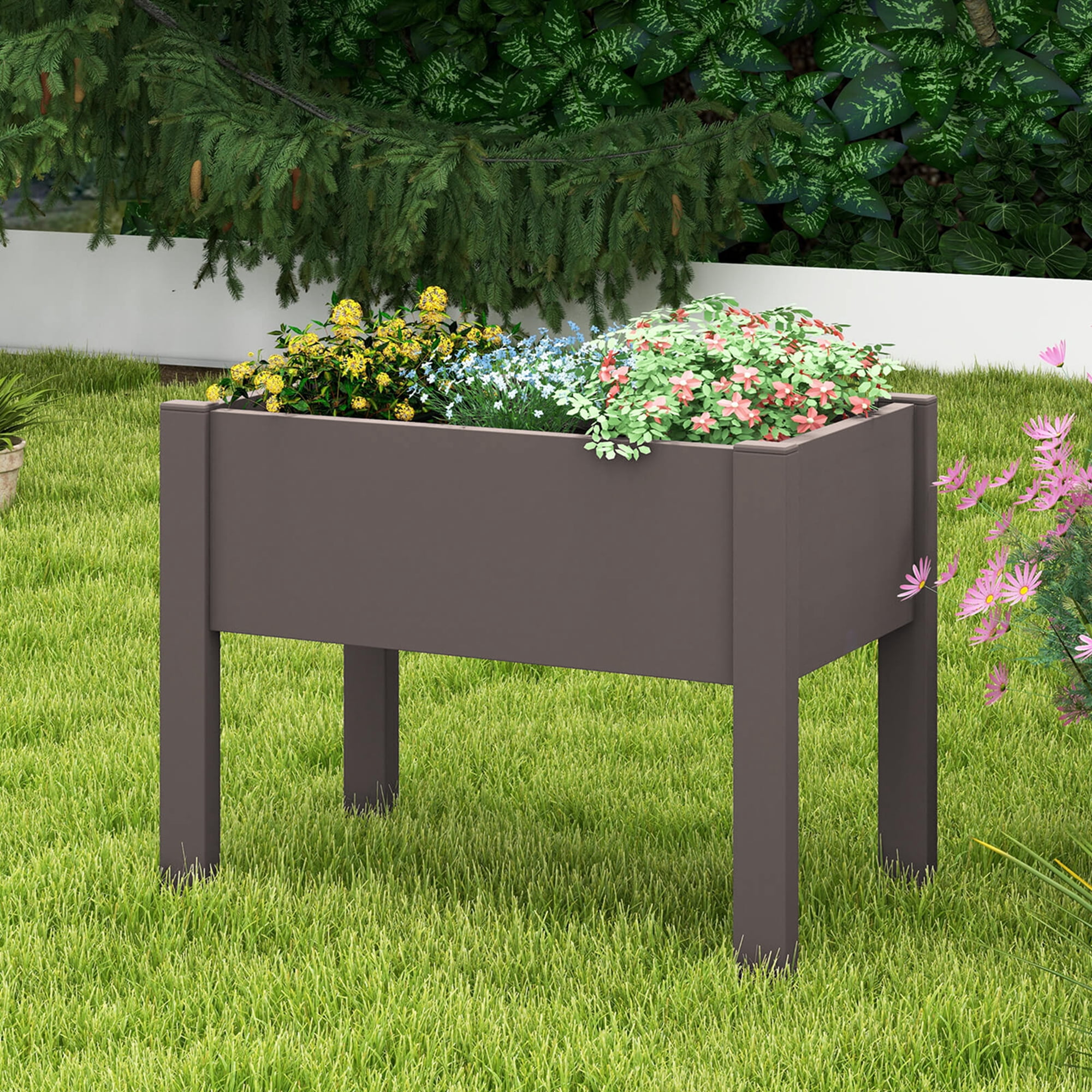 Costway Raised Garden Bed with Water Level Indicator Drainage Hole for Vegetables Outdoor Coffee