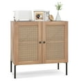 thumbnail image 1 of Costway Rattan Buffet Sideboard Cabinet Cupboard w/ Adjustable Shelf Oak, 1 of 9