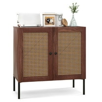 Costway Rattan Buffet Sideboard  Cabinet Cupboard with Adjustable Shelf Walnut