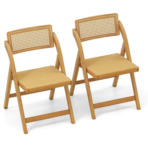 Costway Rattan Cane Folding Chairs Set of 2 with Rotatable Backrests 330lbs Capacity
