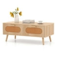 thumbnail image 1 of Costway Rattan Coffee Table Mid Century Modern Center Table with 2 Storage Drawers, 1 of 12
