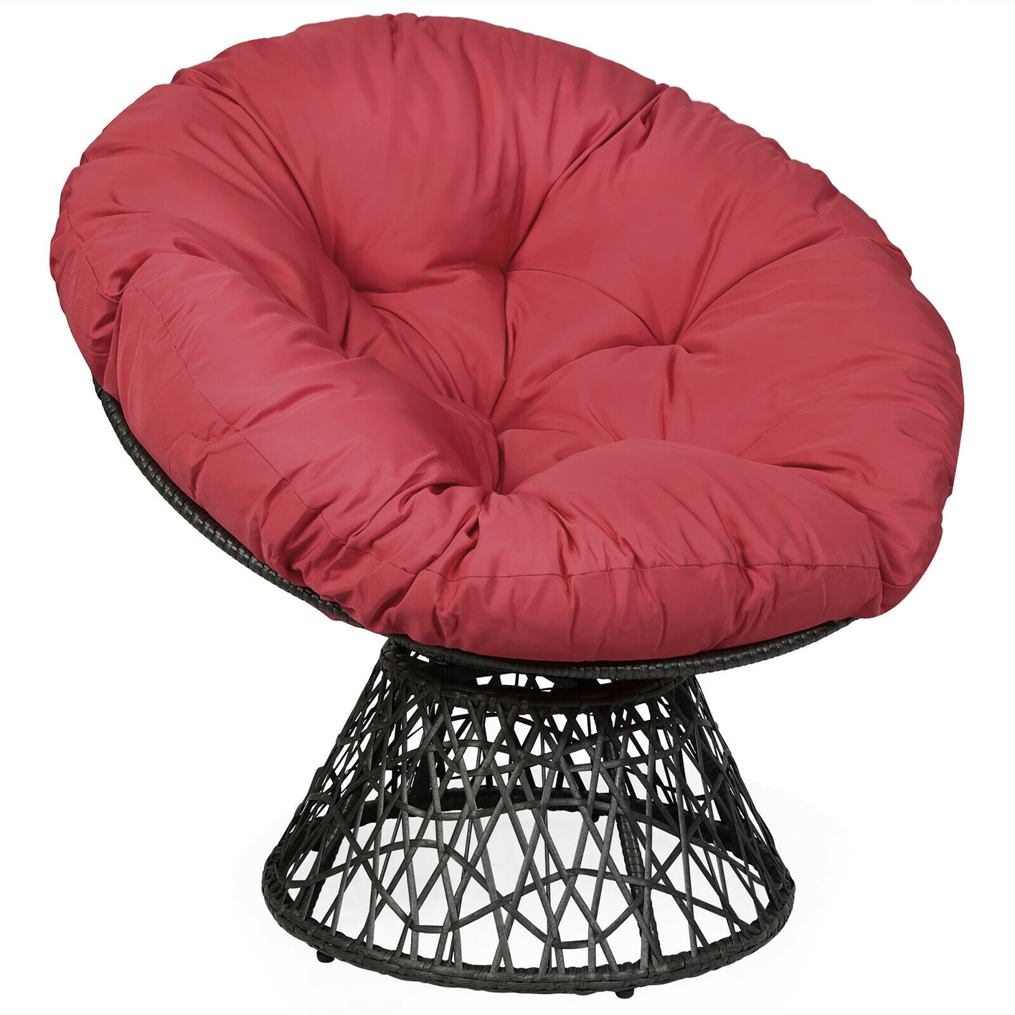 Bme Ergonomic Wicker Papasan Chair with Soft Thick Density Fabric Cushion, High Capacity Steel Frame, 360 Degree Swivel for Livi