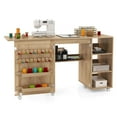 thumbnail image 1 of Costway Rattan Sewing Machine Table with Rattan Door 18 Pegs Storage Shelves 2 Bins, 1 of 10