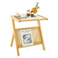 thumbnail image 1 of Costway Rattan Side Table Bamboo Accent Bedside Table with Tempered Glass Top Natural, 1 of 10