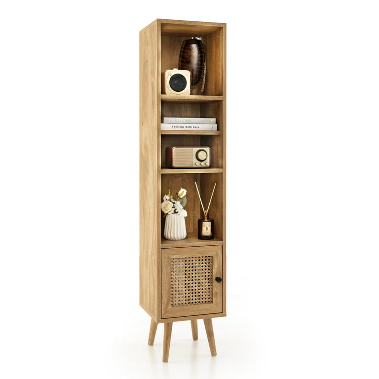 Homfa Storage Cabinet with Rattan Doors, Tall Cabinet Rattan Cabinet with  Drawers, Accent Versatile Cabinet for Living Room, Oak