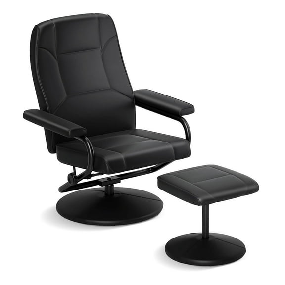 Costway Reclining Chair with Ottoman Lounge Accent Armchair Padded Seat Footrest Black