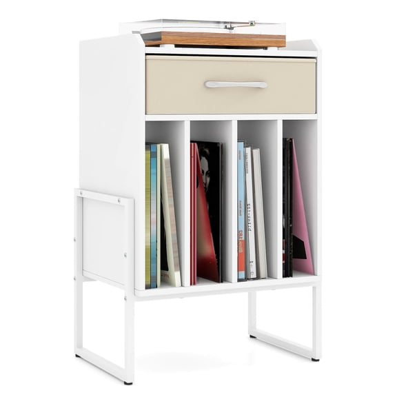 Costway Record Player Stand Turntable Stand with Drawer & Record Holder Display Shelf White