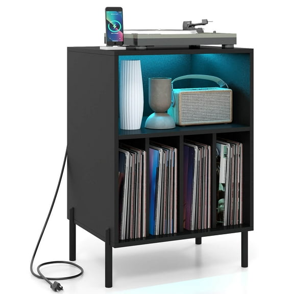 Costway Record Player Stand Turntable Stand with Vinyl Storage Holder & Shelf Table Black
