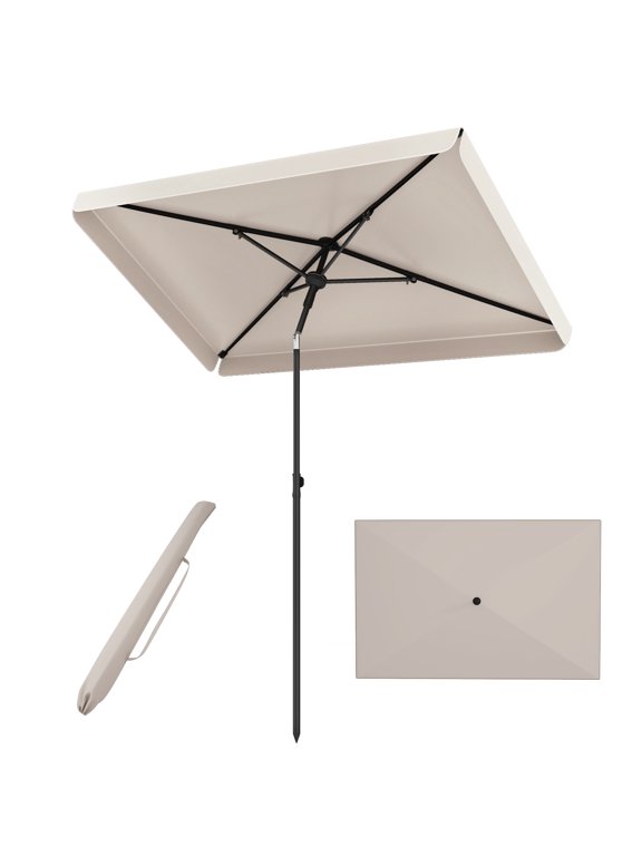 Rectangular Outdoor Balcony Umbrella, Push Button Tilt, Portable Carrying Bag Beige