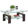Costway Rectangular Tempered Glass Coffee Table w/Shelf Wood Living