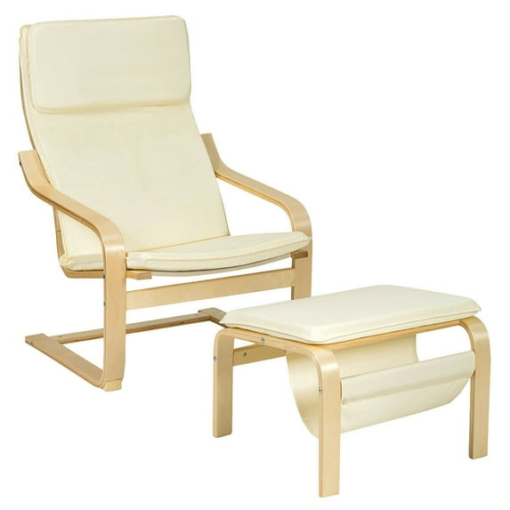 Costway Relax Lounge Chair & Padded Ottoman Set w/ Magazine Rack Beige
