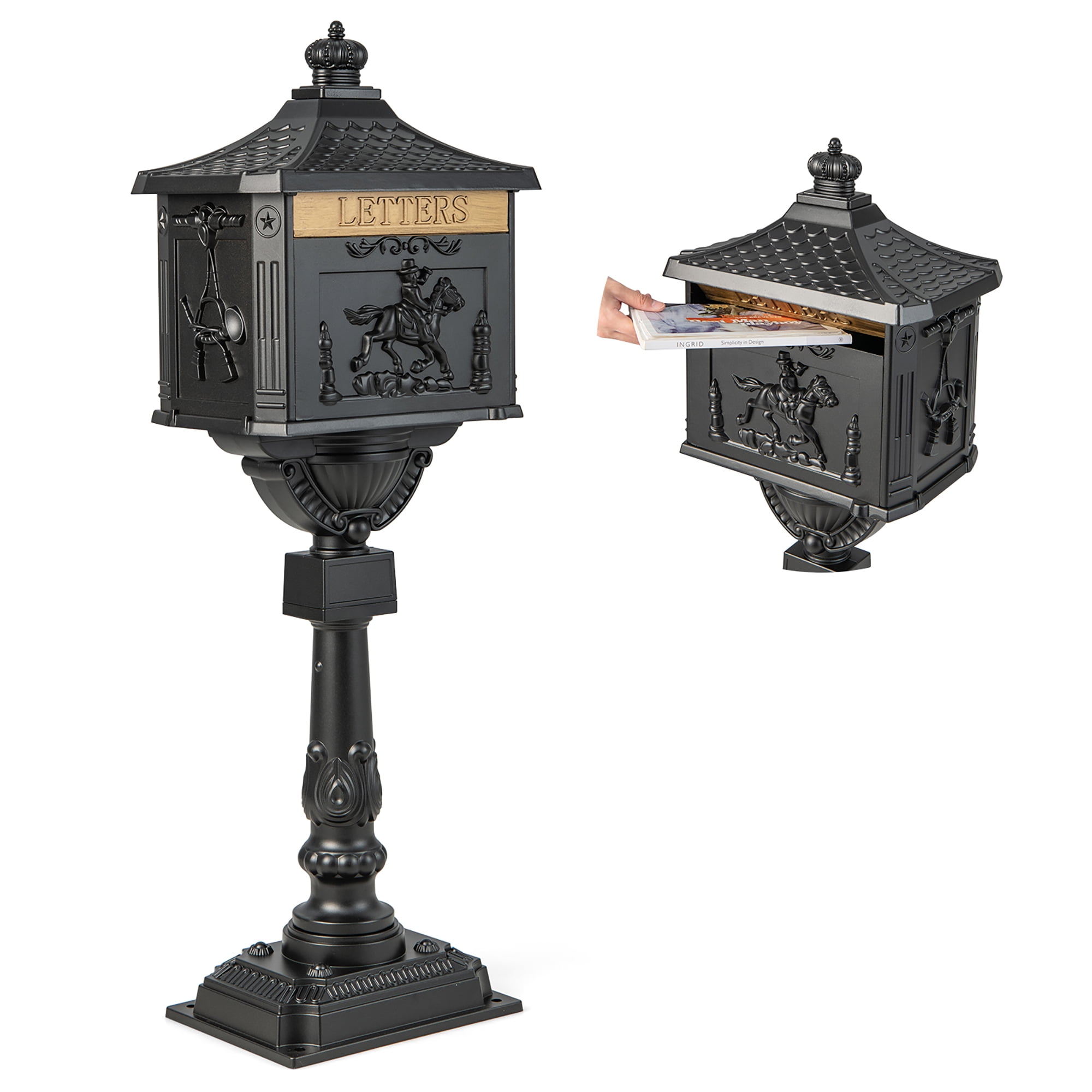 Free Shipping! Costway Retro Cast Aluminum Mailbox Lockable Security Postal Letter Box with