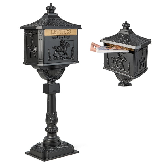 Costway Retro Cast Aluminum Mailbox Lockable Security Postal Letter Box with Baffle Door Black