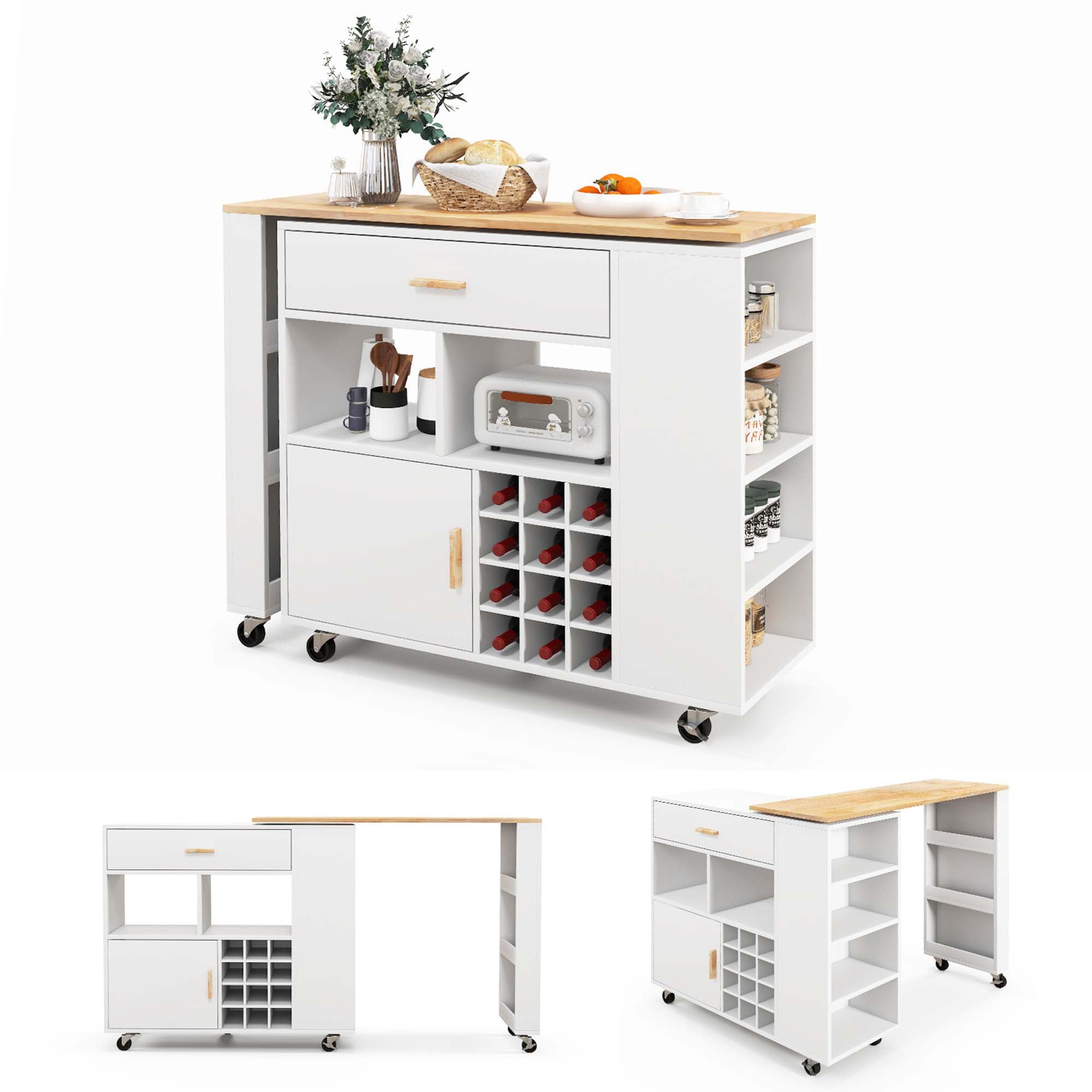 Costway Reversible Folding Kitchen Island Cart Utility Storage Trolley