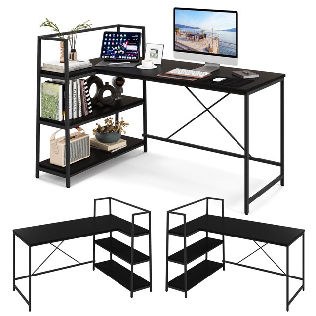 Costway Reversible L Shaped Computer Desk Corner Workstation with 3