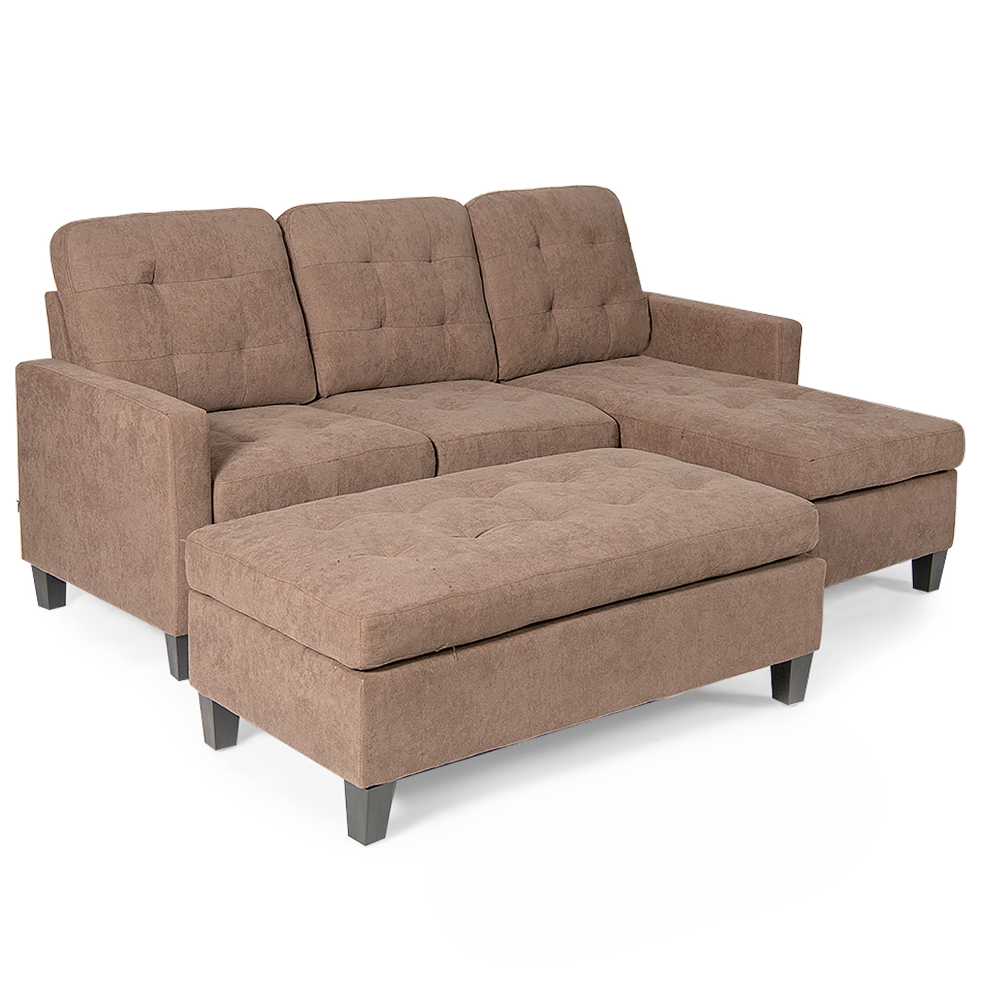 Costway Reversible Sectional Sofa Couch Lshaped Linen Sleeper w